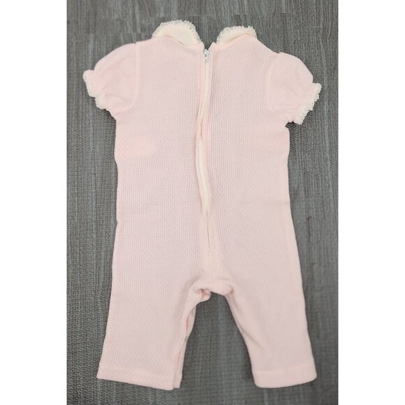 Vintage Baby Girls Baby Bliss Pink White Romper Outfit Small Collared Lace Trim - Picture 2 of 9